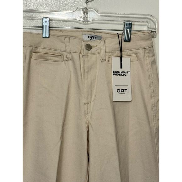 OAT New York High Rise Wide Leg Cropped Pants Beige Women's Size 25 NWT - Picture 2 of 10